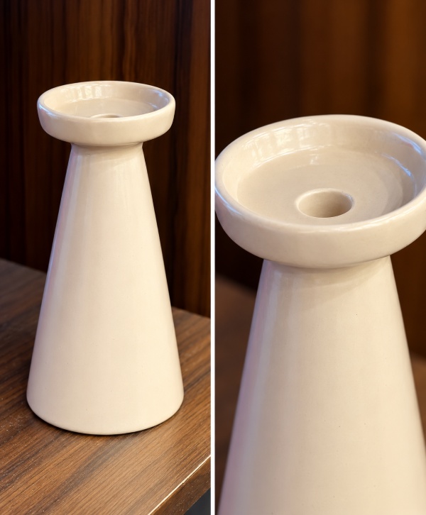 Cream Ceramic Candle Holder – Elegant Decorative Candle Stand