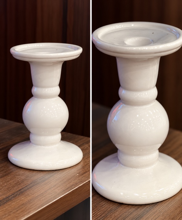 Glossy White Ceramic Candlestick Holder – Elegant Decorative Candle Stand