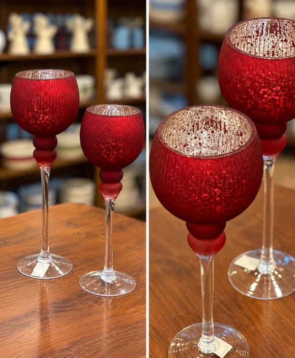 Red Speckled Glass Goblet Candle Holders – Elegant Decorative Candle Stands (Set of 2)