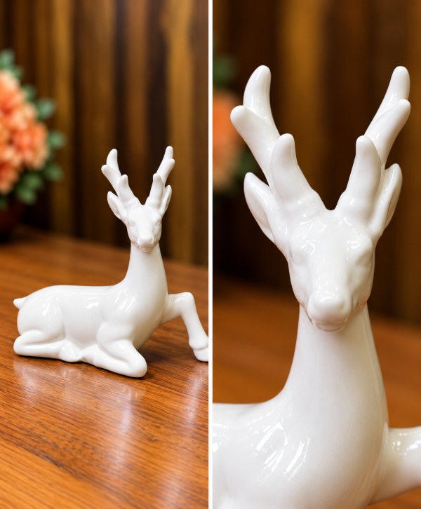 Glossy White Ceramic Deer Statue – Elegant Decorative Home Décor