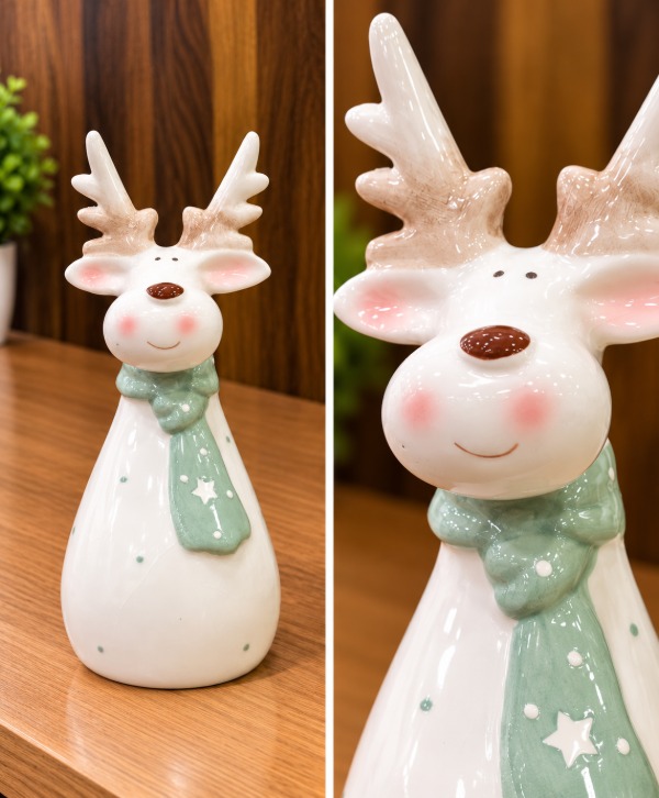 Glossy Ceramic Reindeer – Elegant Christmas Holiday Décor