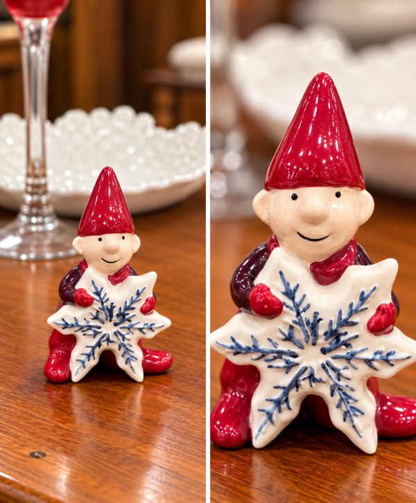 Glossy Christmas Gnome with Snowflake Star – Festive Holiday Home Décor Statue