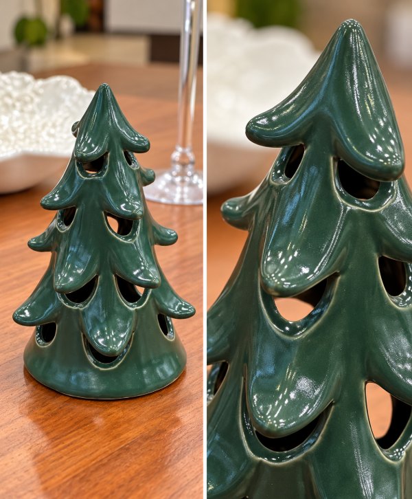 Glossy Green Ceramic Christmas Tree – Elegant Festive Home Décor Statue