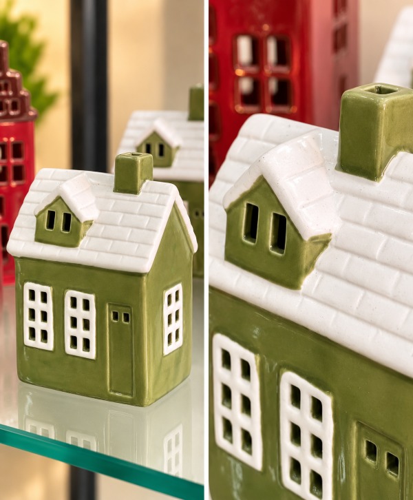 Glossy Green Ceramic Cottage – Elegant Home Décor Statue