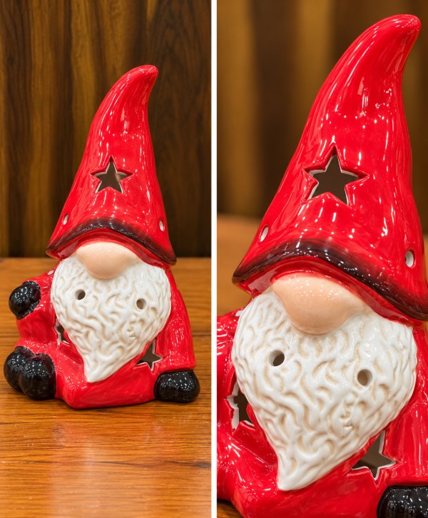 Glossy Red Ceramic Gnome – Festive Christmas Home Décor