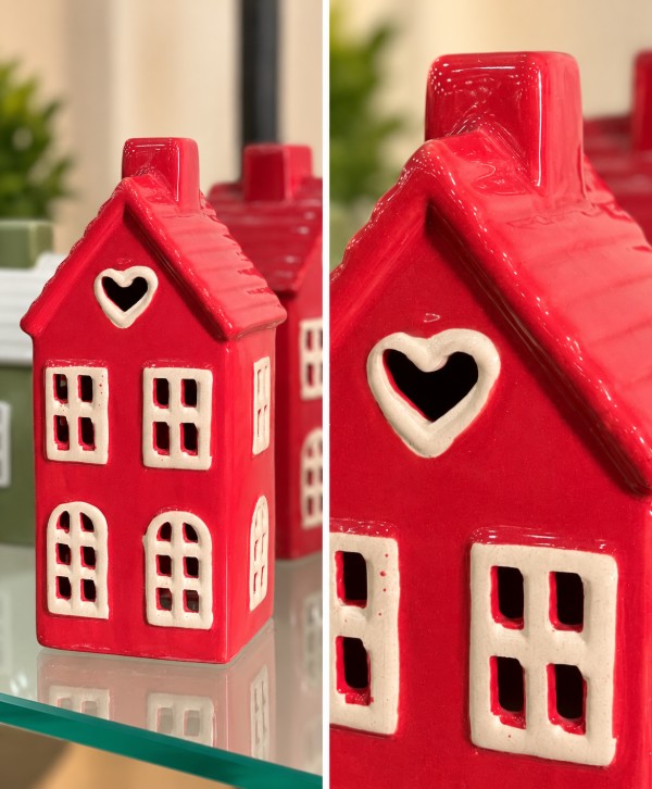 Glossy Red Ceramic Little Love Cottage – Charming Home Décor Statue