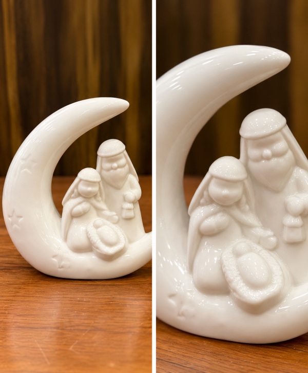 Glossy White Crescent Nativity – Elegant Christmas Religious Décor