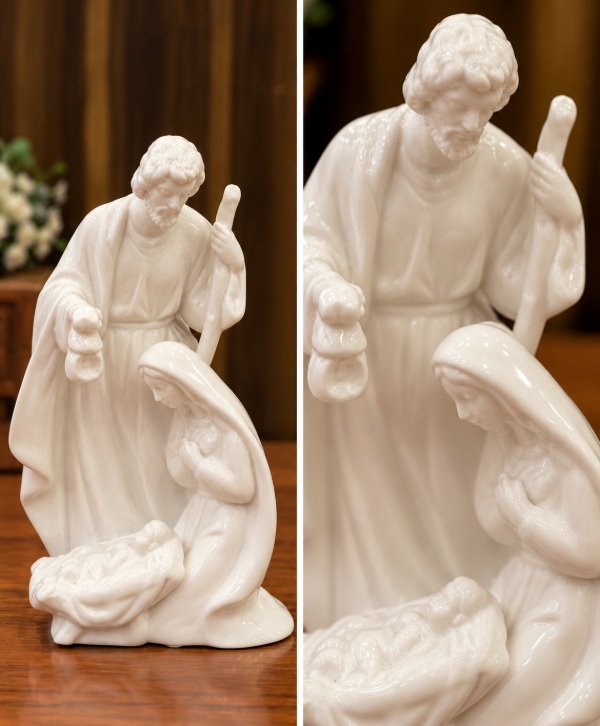 Glossy White Nativity – Elegant Christmas Religious Home Décor