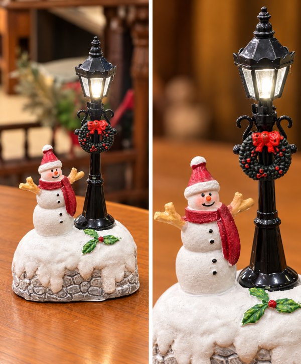 Snowman and Lamppost Holiday – Charming Christmas Decorative Figurine