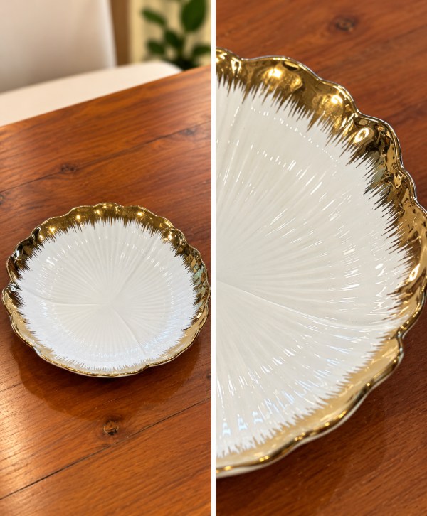 Gold-Edged Scalloped Porcelain Dish – Elegant Luxury Tableware