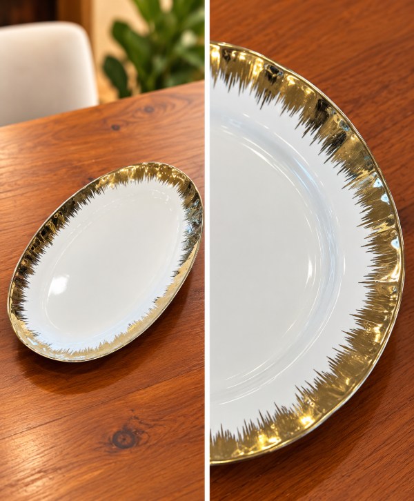 Gold-Rimmed Oval Plate – Elegant Luxury Decorative Tableware
