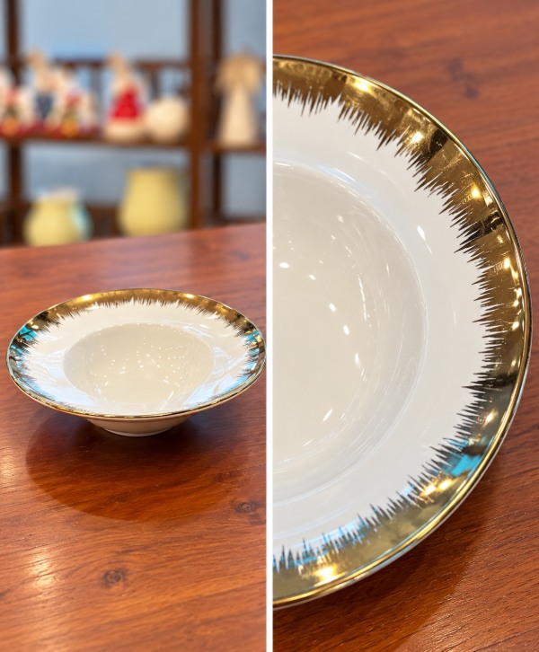 Golden Brushstroke Ceramic Bowl – Elegant Decorative Luxury Crockery
