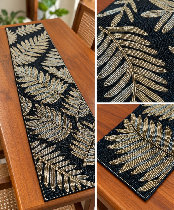 Beaded Fern Table Runner – Elegant Botanical Table Décor