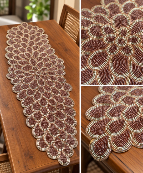 Beaded Floral Table Runner – Elegant Decorative Table Décor