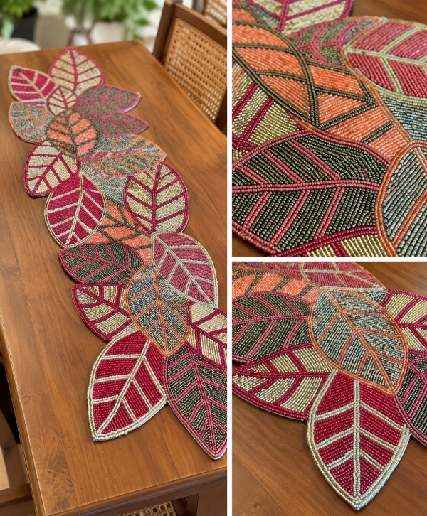 Beaded Leaf Table Runner – Elegant Embellished Table Décor