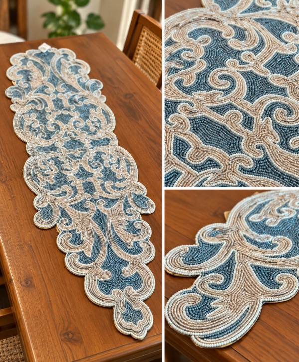 Regal Vine Beaded Table Runner – Elegant Embellished Table Décor