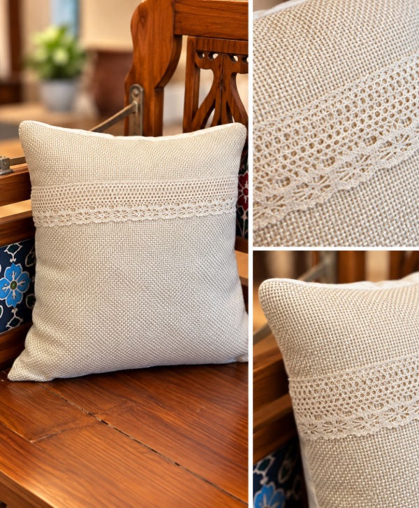 Ivory Lace Linen Cushion – Elegant Decorative Cushion