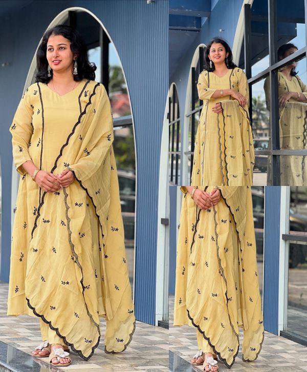 Ready to wear 3 pc set . In yellow shade Cotton sets 