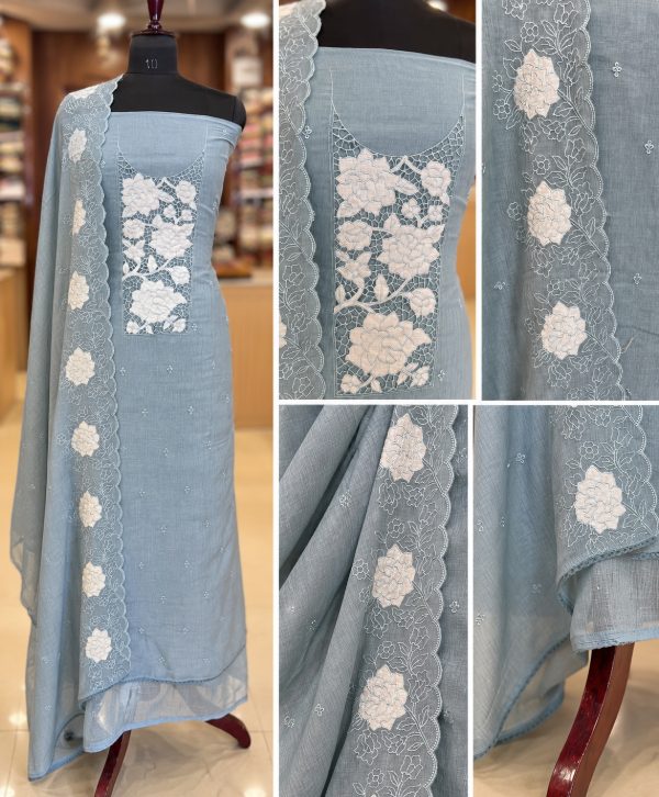 Elegant Sky Blue Linen Chiffon Suit Collection – Graceful Ethnic Wear