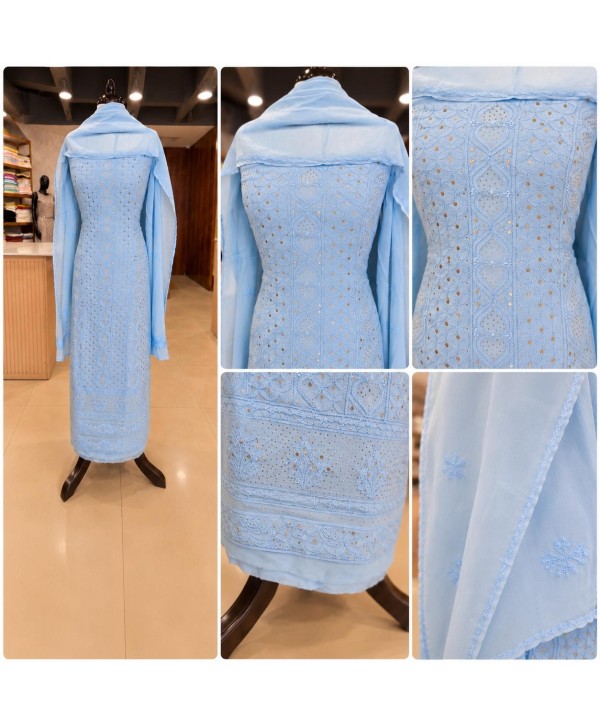 Georgette Chikankari Salwar Material with All-Over Mukesh Work