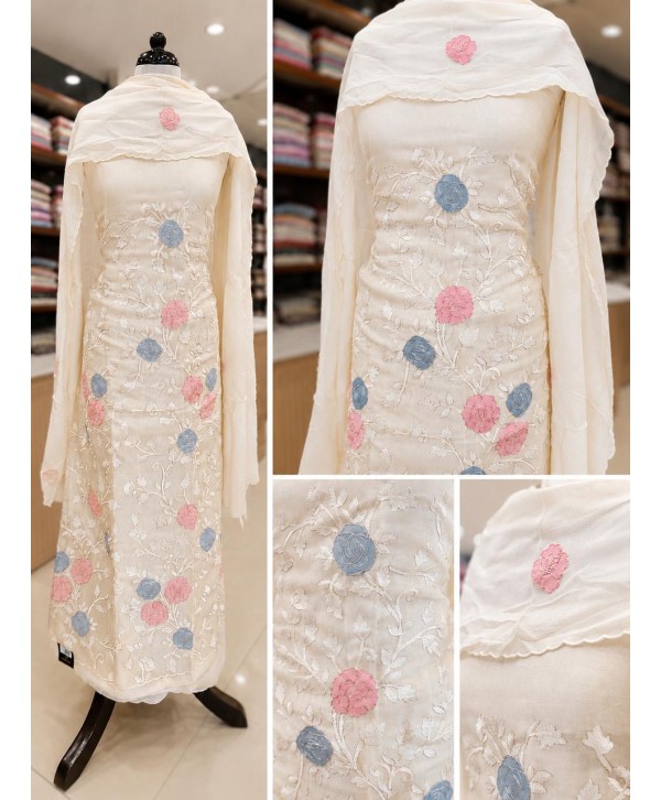 Pure Pearl White Organza Silk Salwar Material