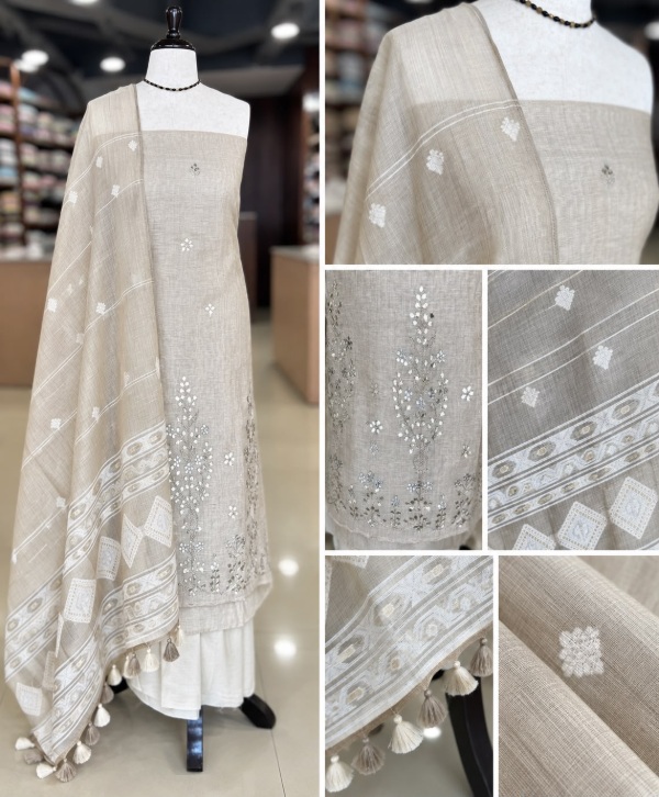 Chanderi Silk Salwar Material with Traditional Bandhani Work