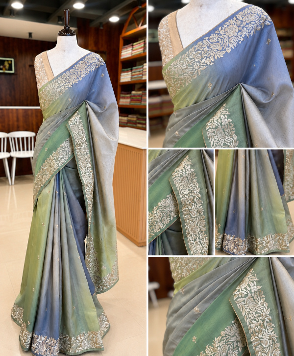Bhagalpuri Silk Saree with Parsi Work