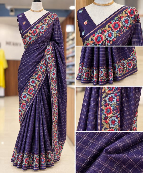 Purple Semi Tussar Silk Saree with Banarasi & Meenakari Work