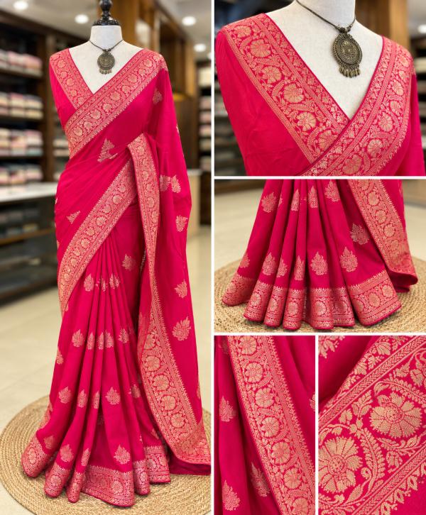 Magenta Dola Silk Saree with Elegant Golden Zari Border