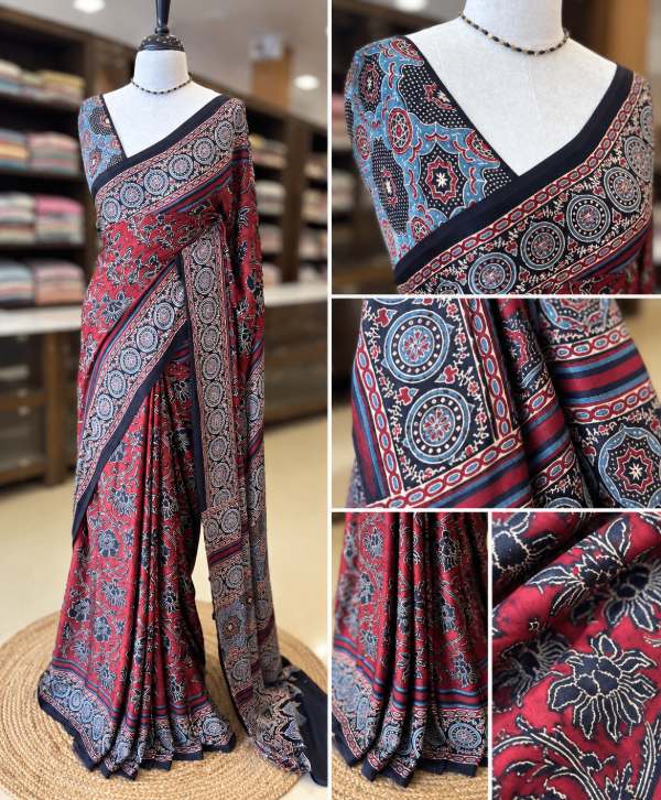 Maroon & Black Pure Modal Silk Saree – Elegant Traditional Ethnic Wear