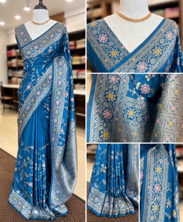 Teal Blue Dola Silk Saree with Meenakari Work – Elegant Traditional Ethnic Wear