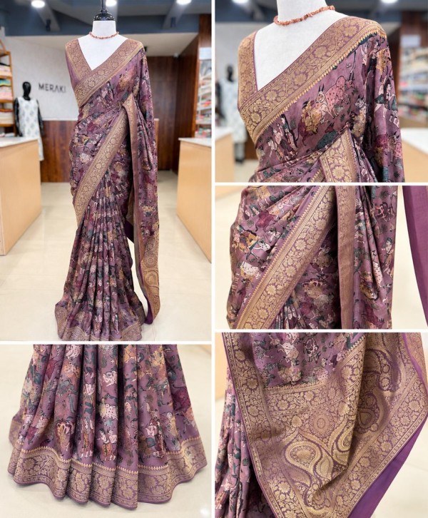Dola Silk Banarasi Animal Print Saree | Onion Pink