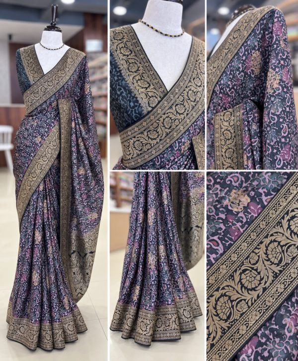 Elegant Dola Silk Saree with All-Over Prints & Banarasi Border