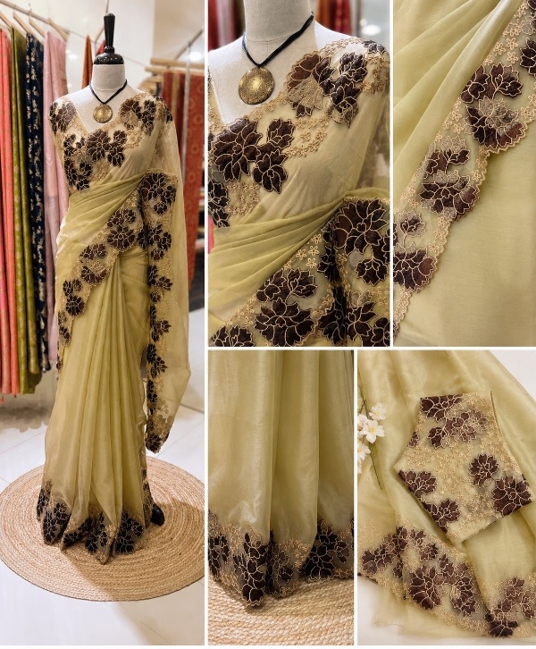  Linen Tissue Saree with Kantha Embroidery