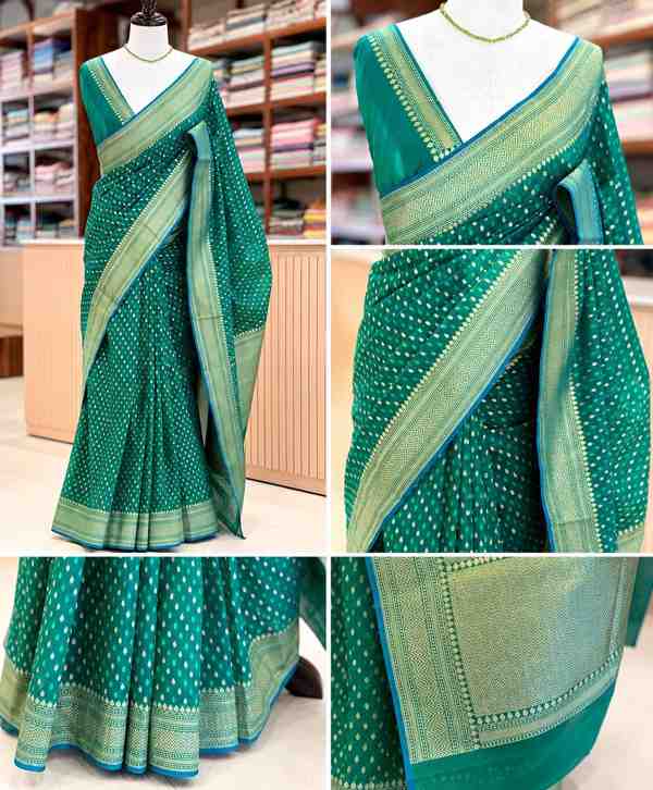 Elegant Green Chandheri banarasi weave saree  make it into product description 