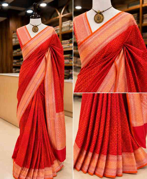 Pure Kathan silk saeee comes with double color thread work with a wide border and an elegant mundhani. 