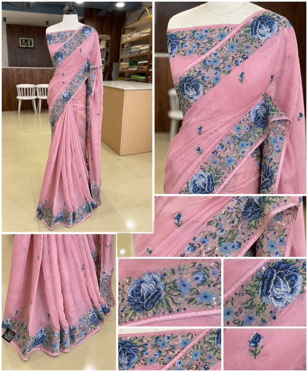 Pure Malchandheri  off-white saree